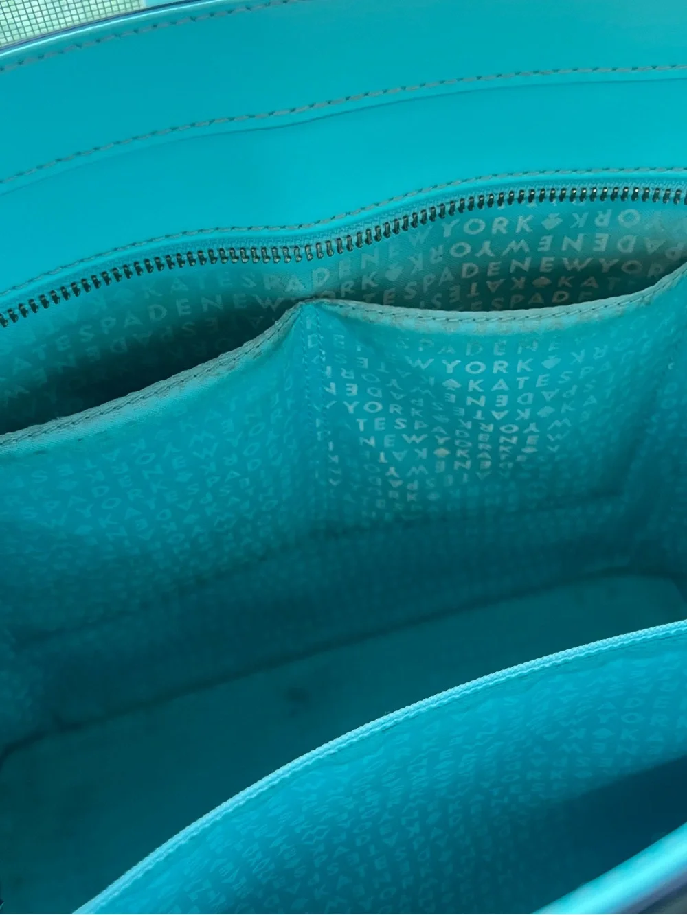 kate spade Turquoise Leather Tote with Logo Charm